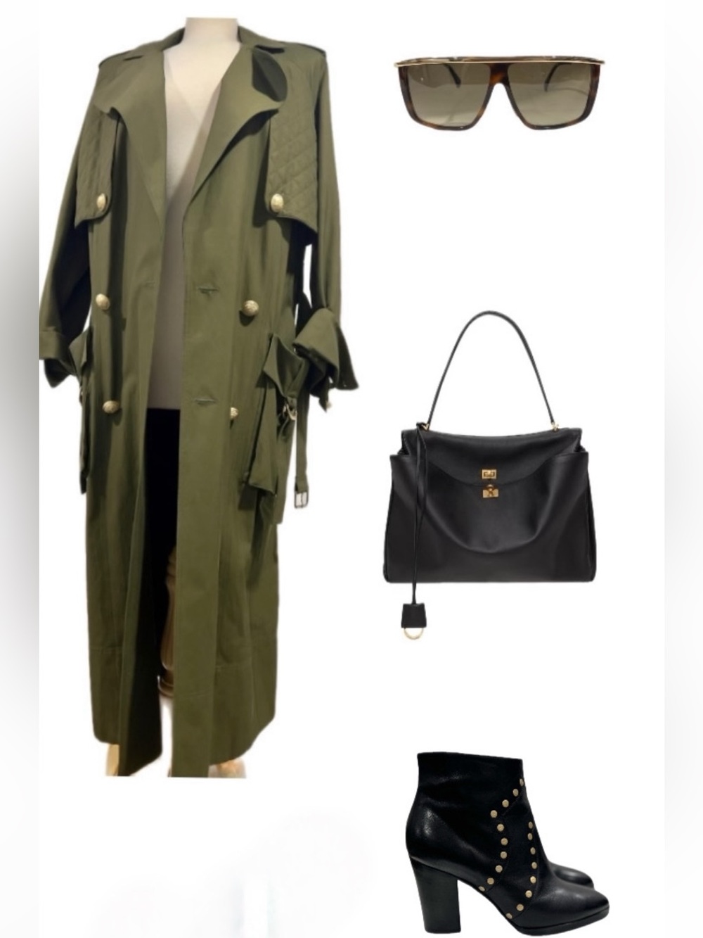 Balmain Olive Green Trench Coat with Gold Buttons - Picture 15 of 16